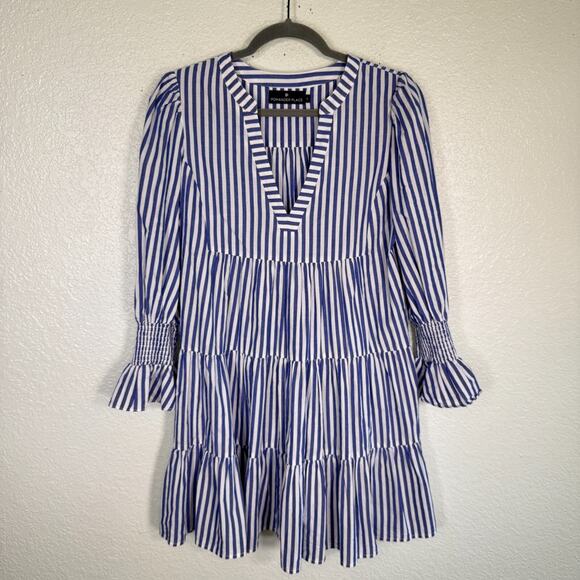 Pomander Place Dress Womens Small Stripe Poplin Tiered Mini Day Sundress Preppy - Picture 1 of 10